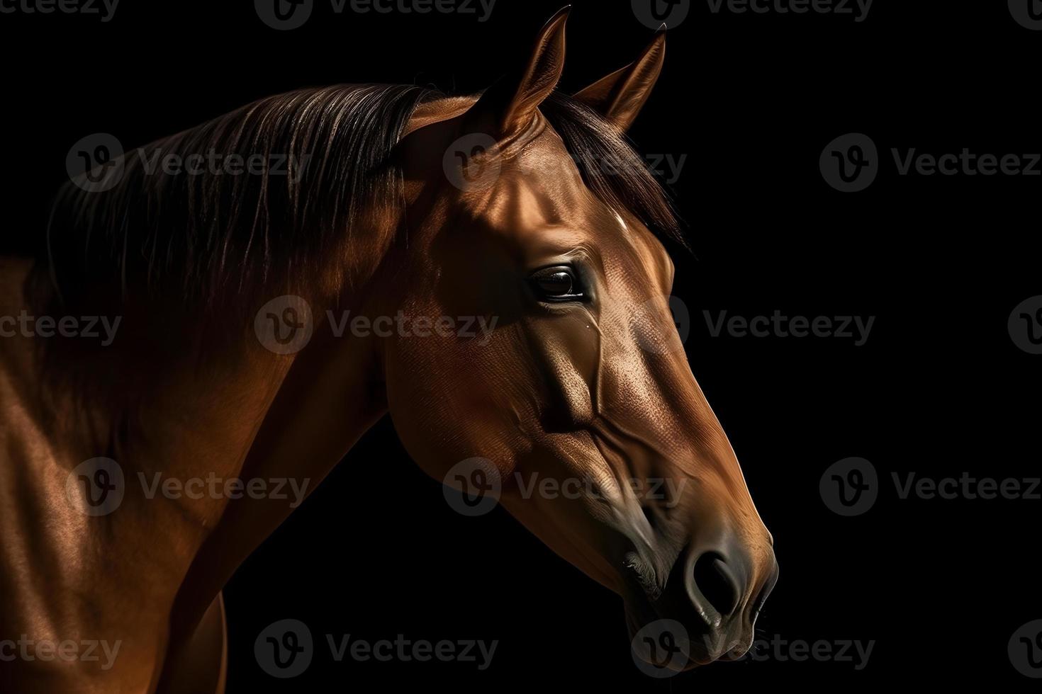 Brown horse on dark background photo