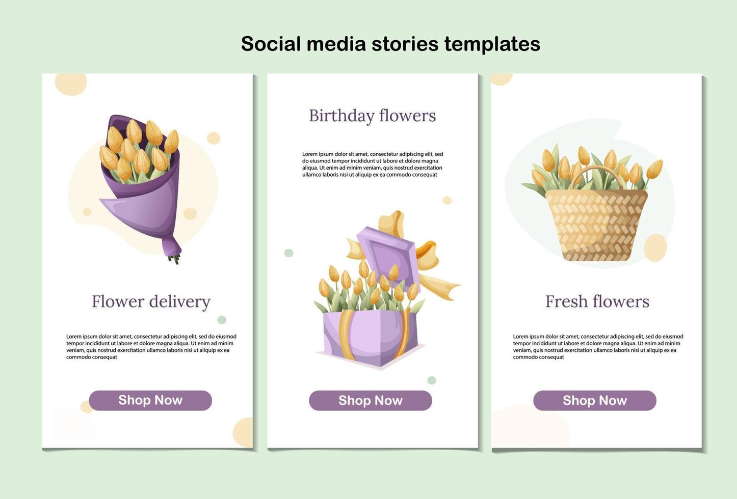 Trending editable template for social media stories, store, flower delivery. Vector illustration