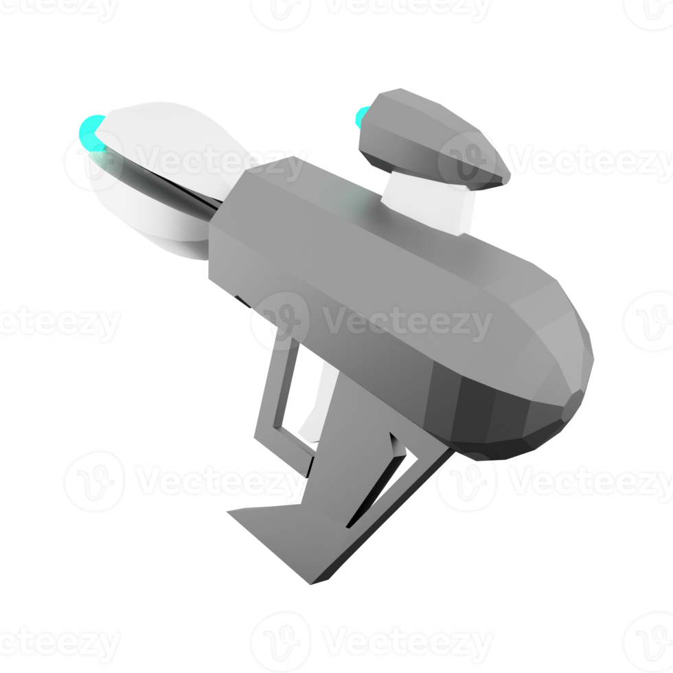 3d rendering Futuristic Sci-Fi Assault Pistol lowpoly icon. 3d render loading cannon with sight low poly icon. png