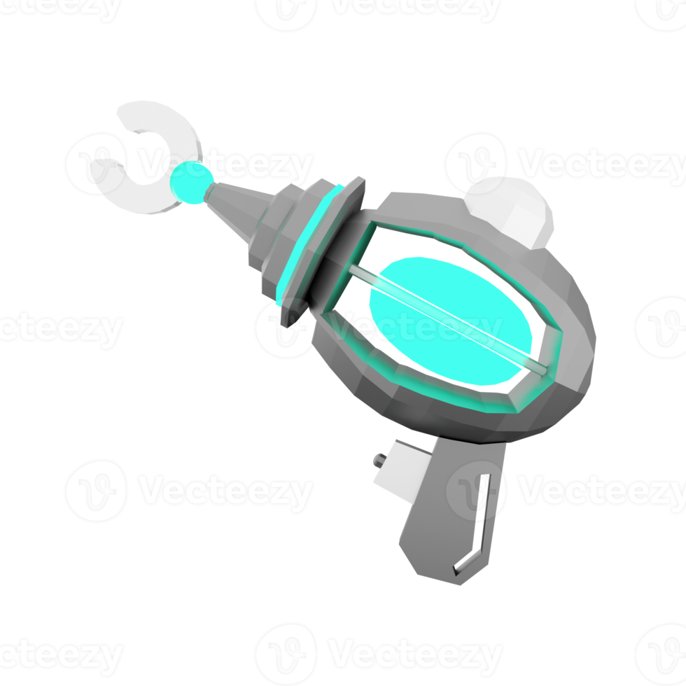 3d le rendu dessin animé rétro espace blaster icône. 3d rendre laser arme faible poly, futuriste arme icône. png