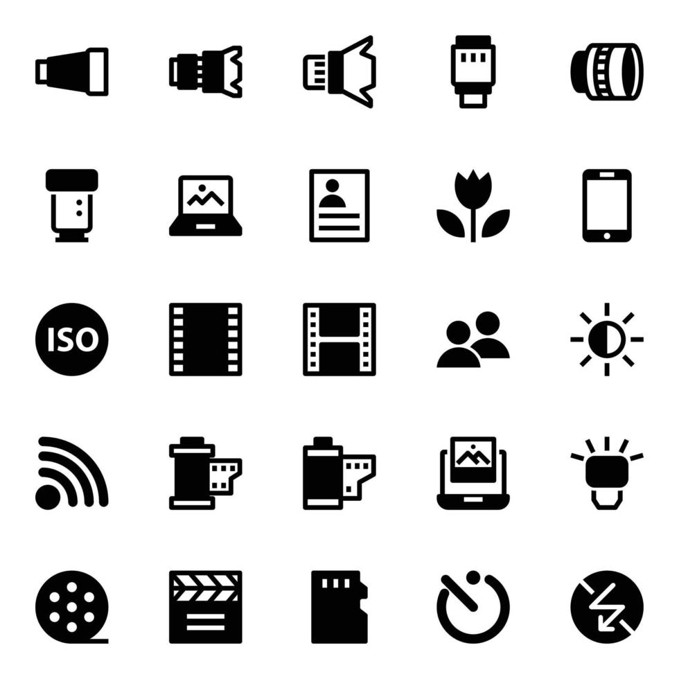Glyph icons for Photography. vector