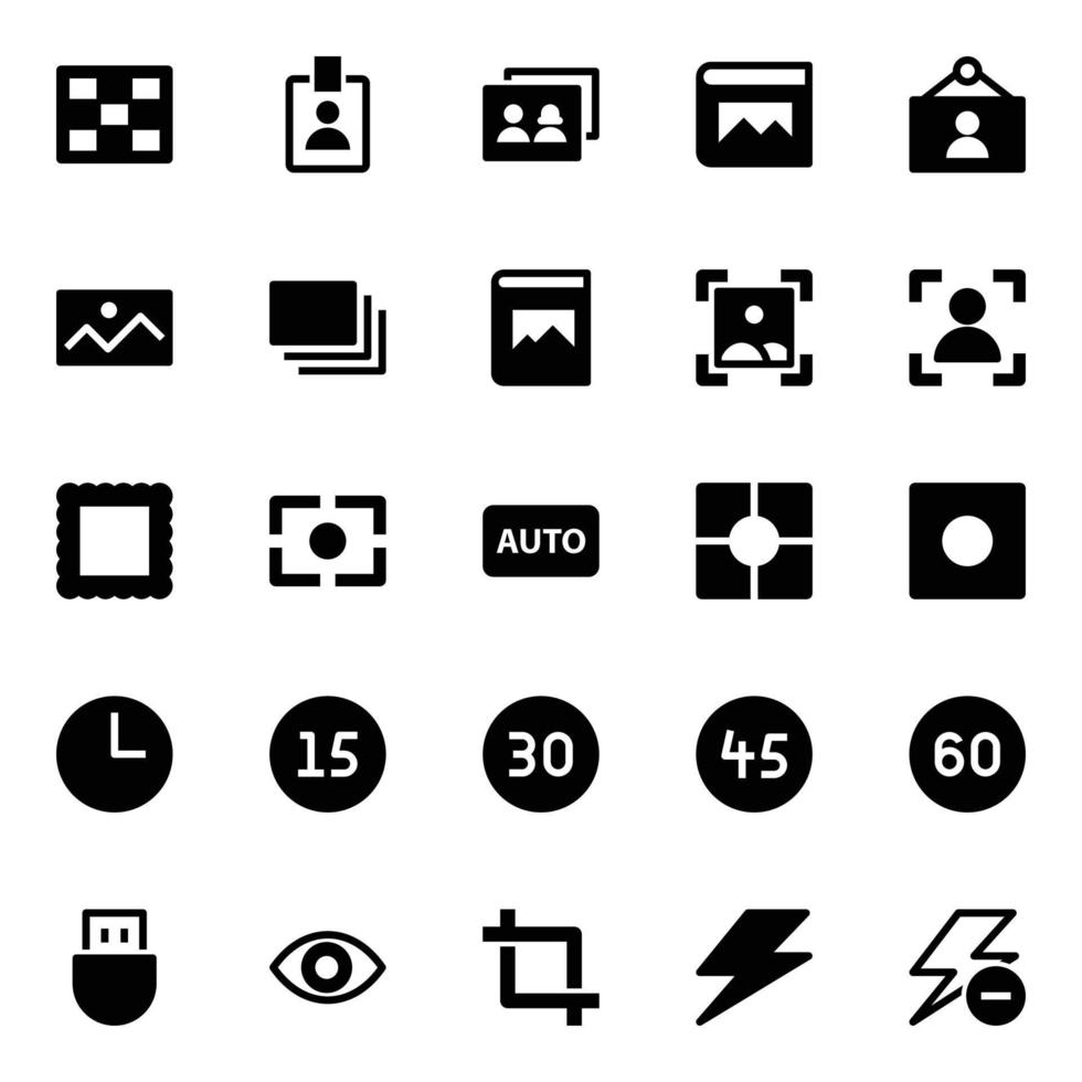 Glyph icons for Photography. vector