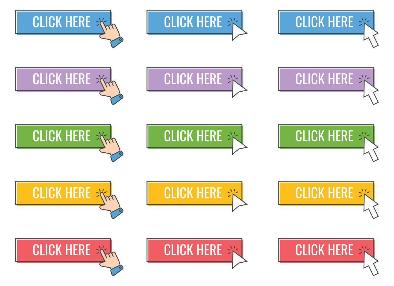 Click cursor icon with click here button vector set. Action button with mouse click