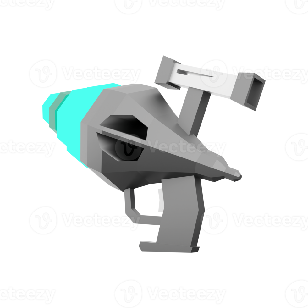 3d rendering Futuristic Sci-Fi Assault Pistol lowpoly icon. 3d render loading cannon with sight low poly icon. png