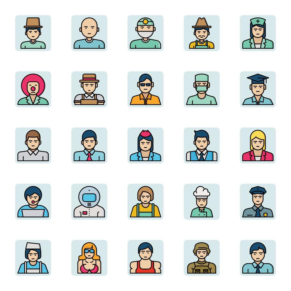 Filled color outline icons for Professions. vector