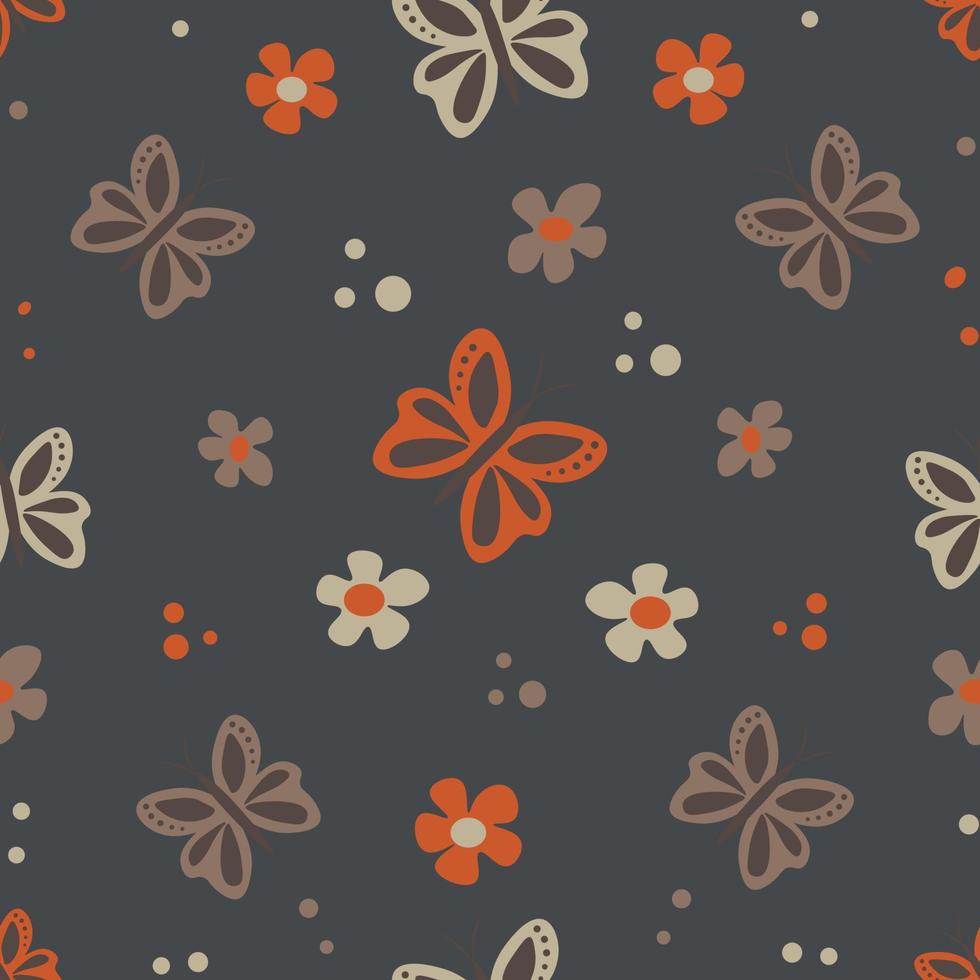 SUMMER SEAMLESS PATTERN WITH BUTTERFLIES AND FLOWERS vector