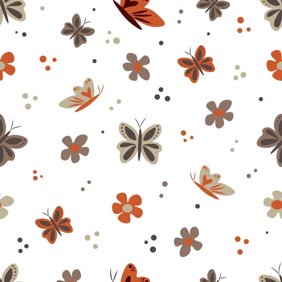 SUMMER SEAMLESS PATTERN WITH BUTTERFLIES AND FLOWERS vector