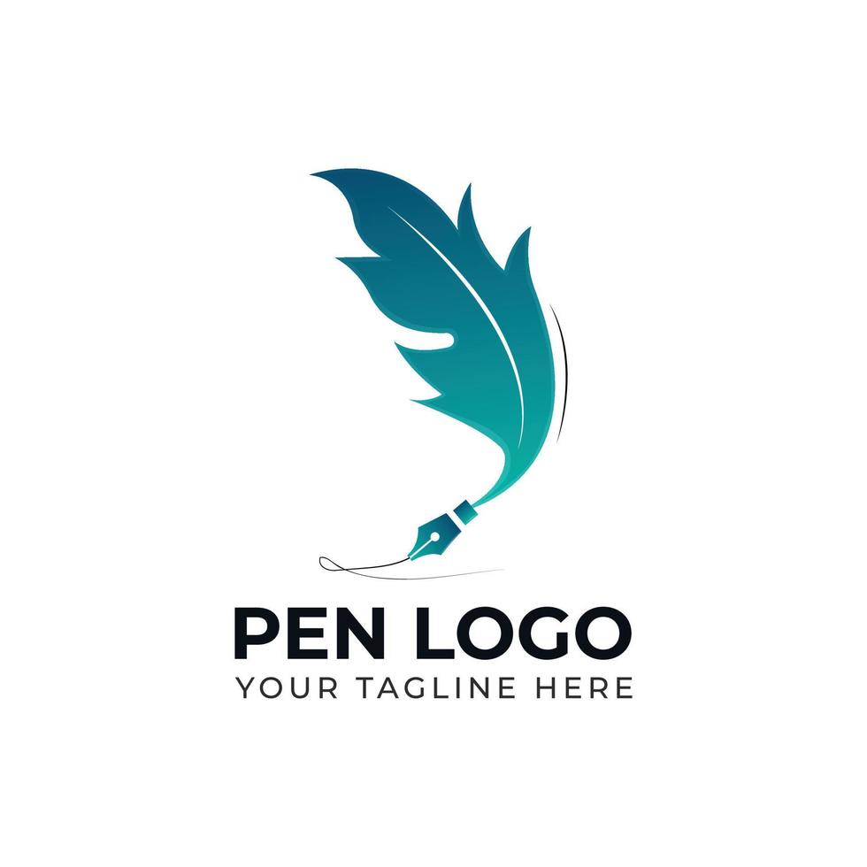 Feather Gradient Pen logo design template vector