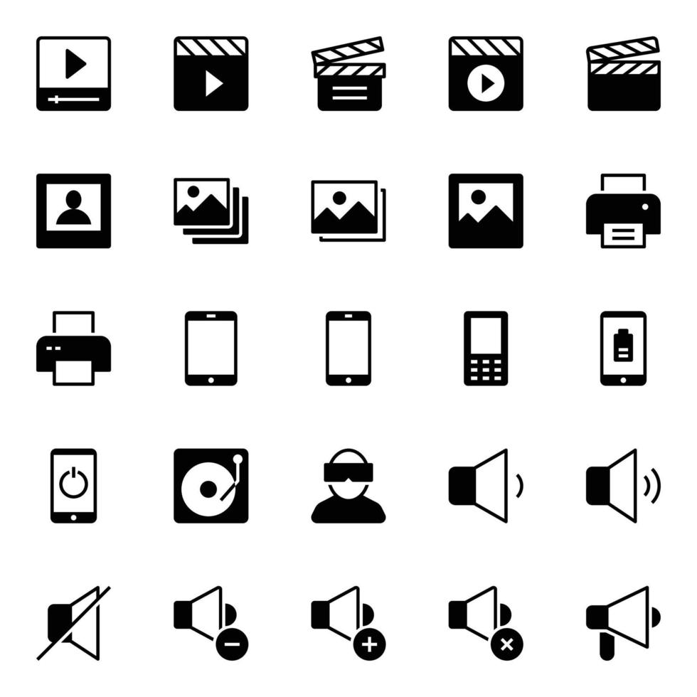 Glyph icons for Multimedia. vector
