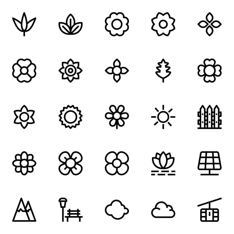Outline icons for Nature and park. vector