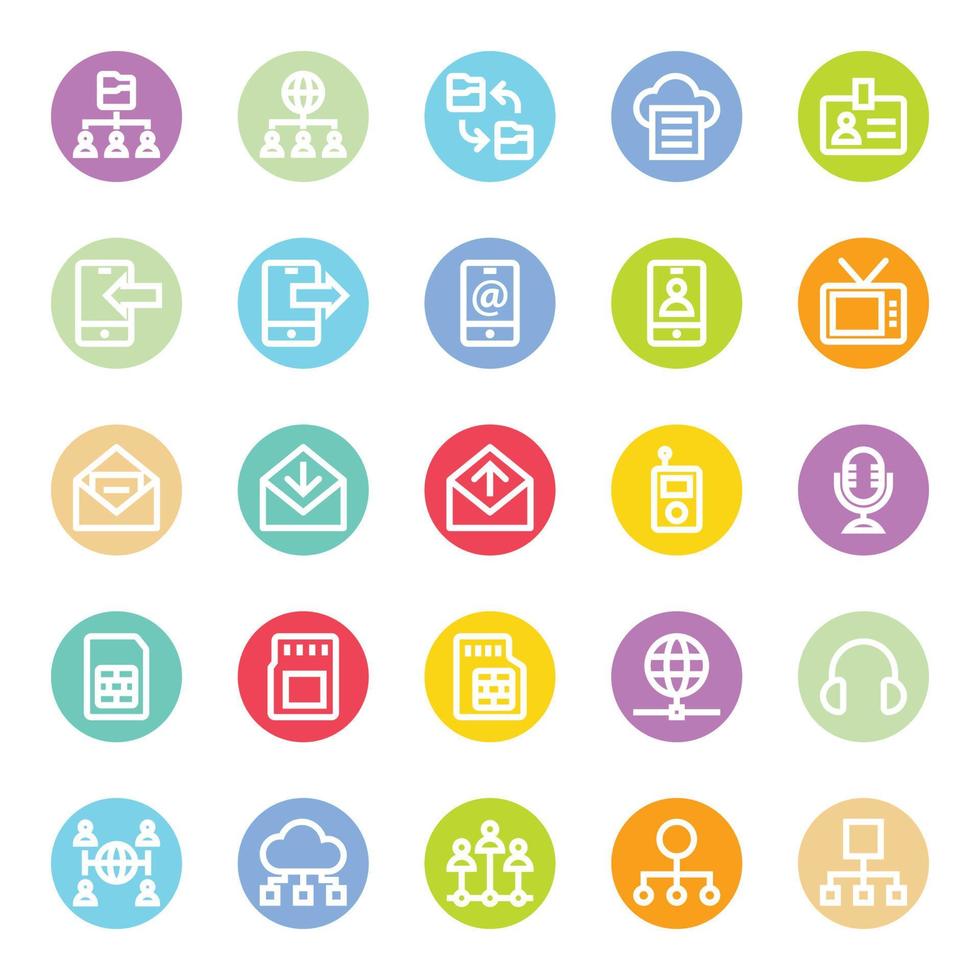 Circle color outline icons for Network and communication. vector