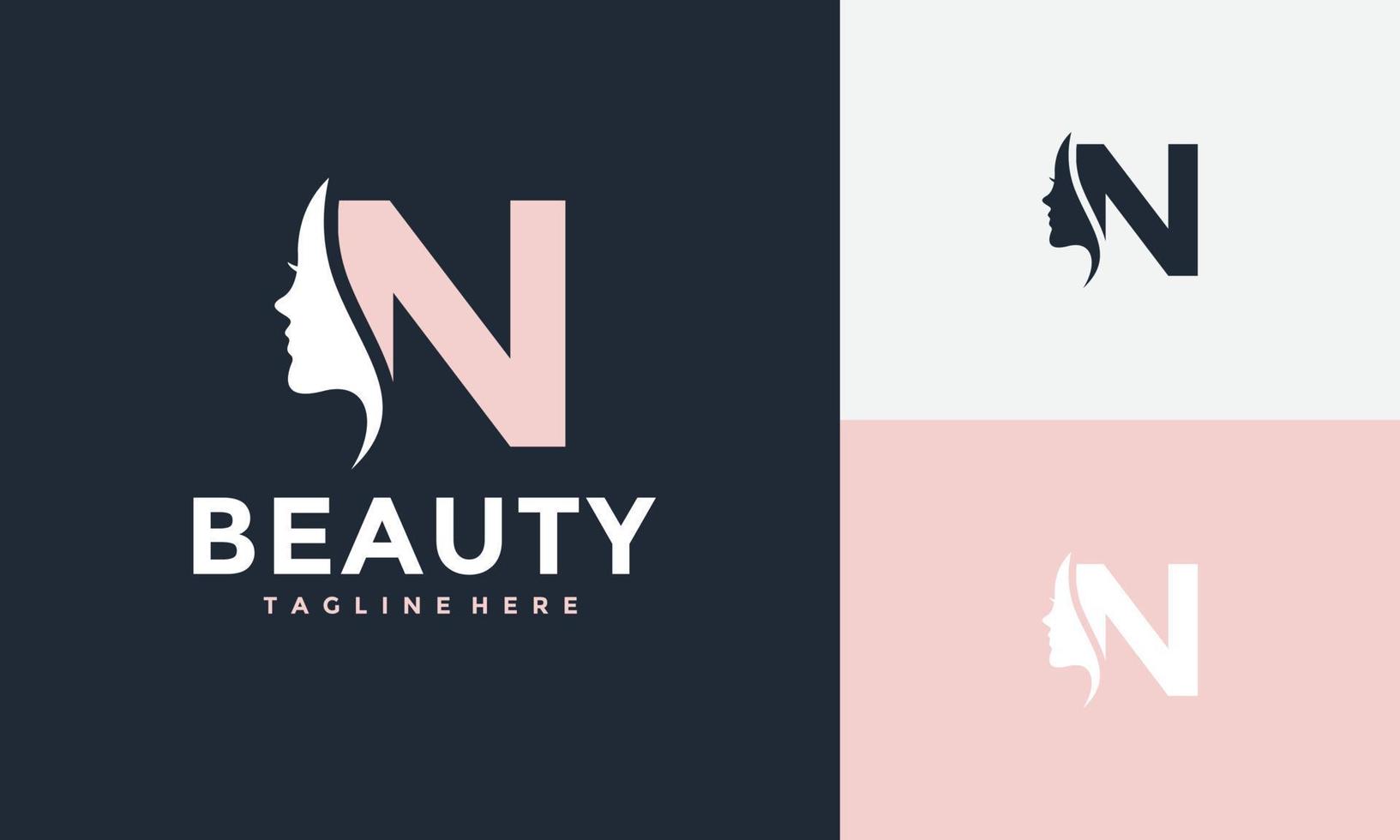 initial N beauty face logo vector