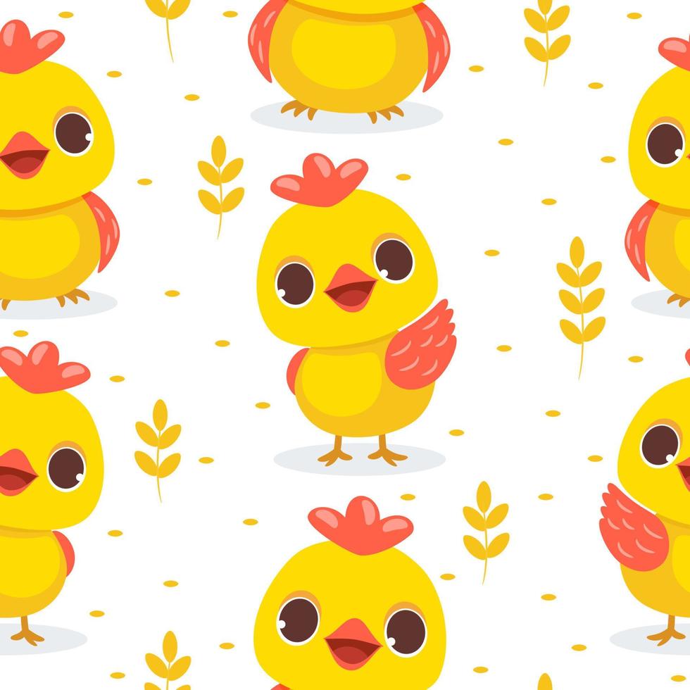 Vector seamless pattern with cute chickens on white background. Illustration for children used for magazine, book, poster, card, web pages.