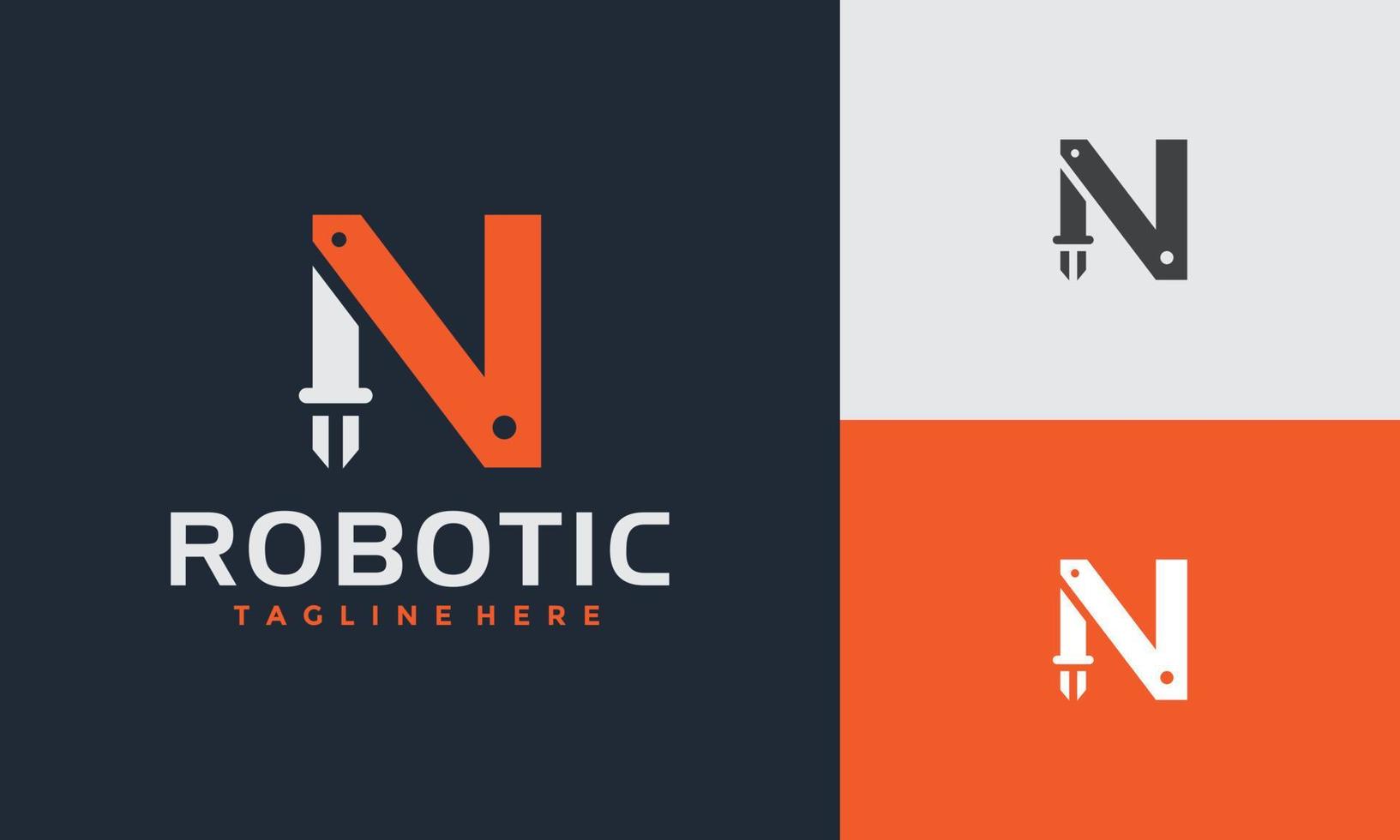 inicial norte robot brazo logo vector