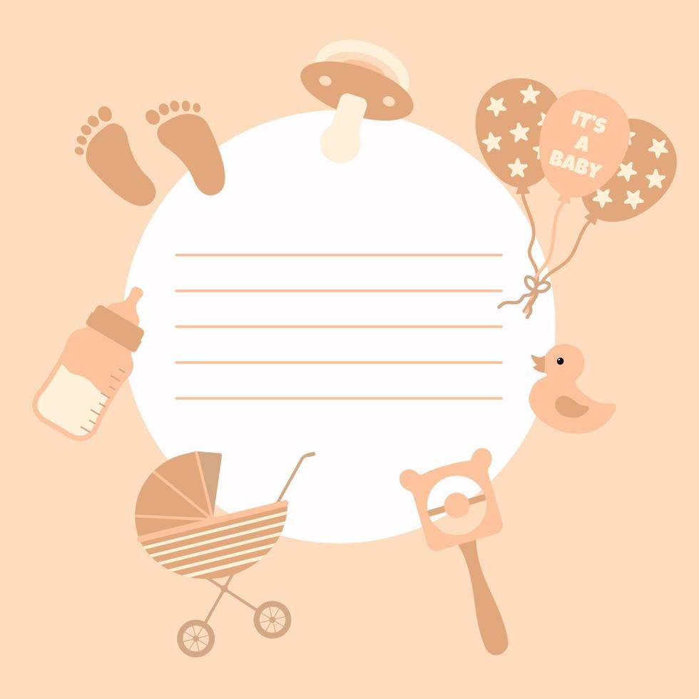 Vector card for a newborn baby with baby items
