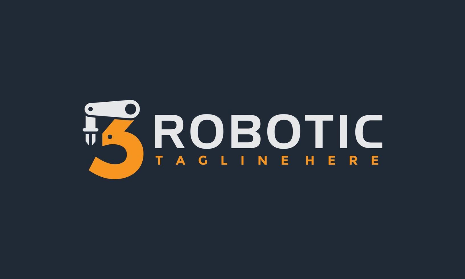 number three robot arm logo vector