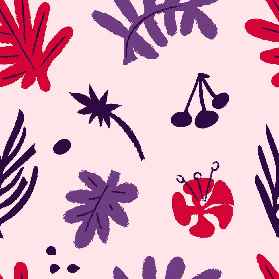 Seamless pattern with abstract purple leaves. Repeat vector background. Wallpaper in purple palette
