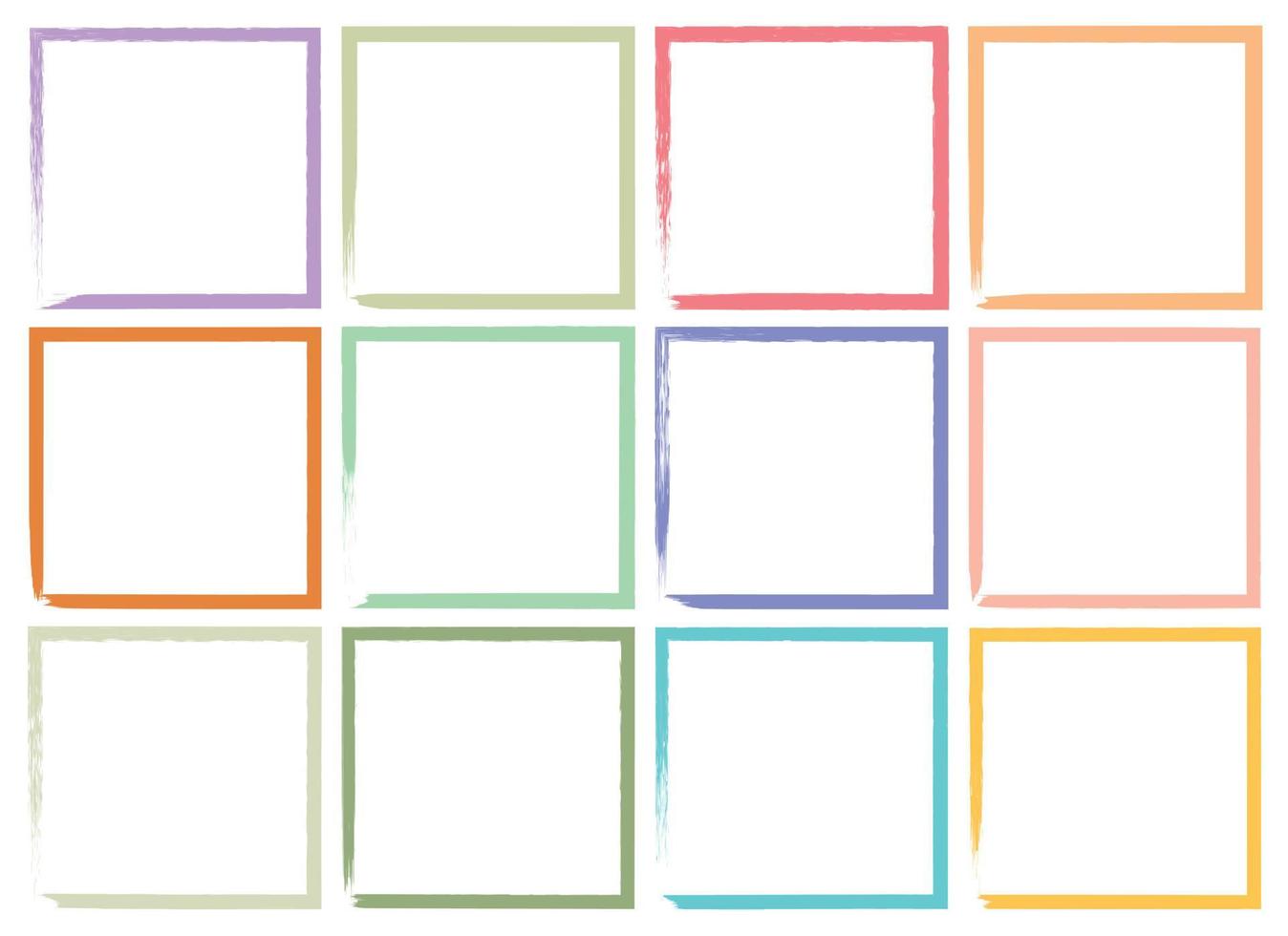 Colored grunge square brush. Rectangular frame. Vector set