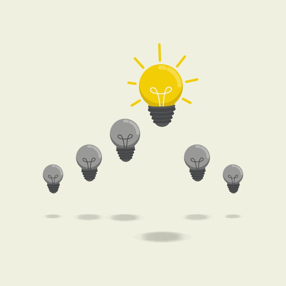 Bright light bulb different among the others. Different and unique creative ideas vector illustration