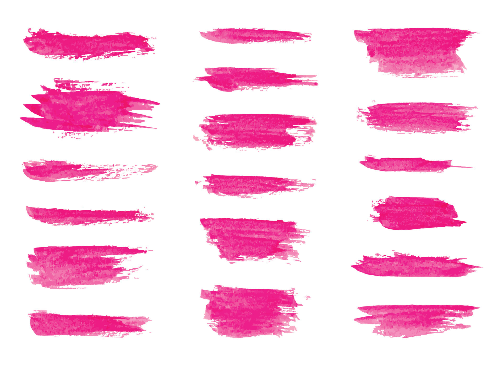 Set of pink paint brush. Ink stroke brush. Vector illustration isolated