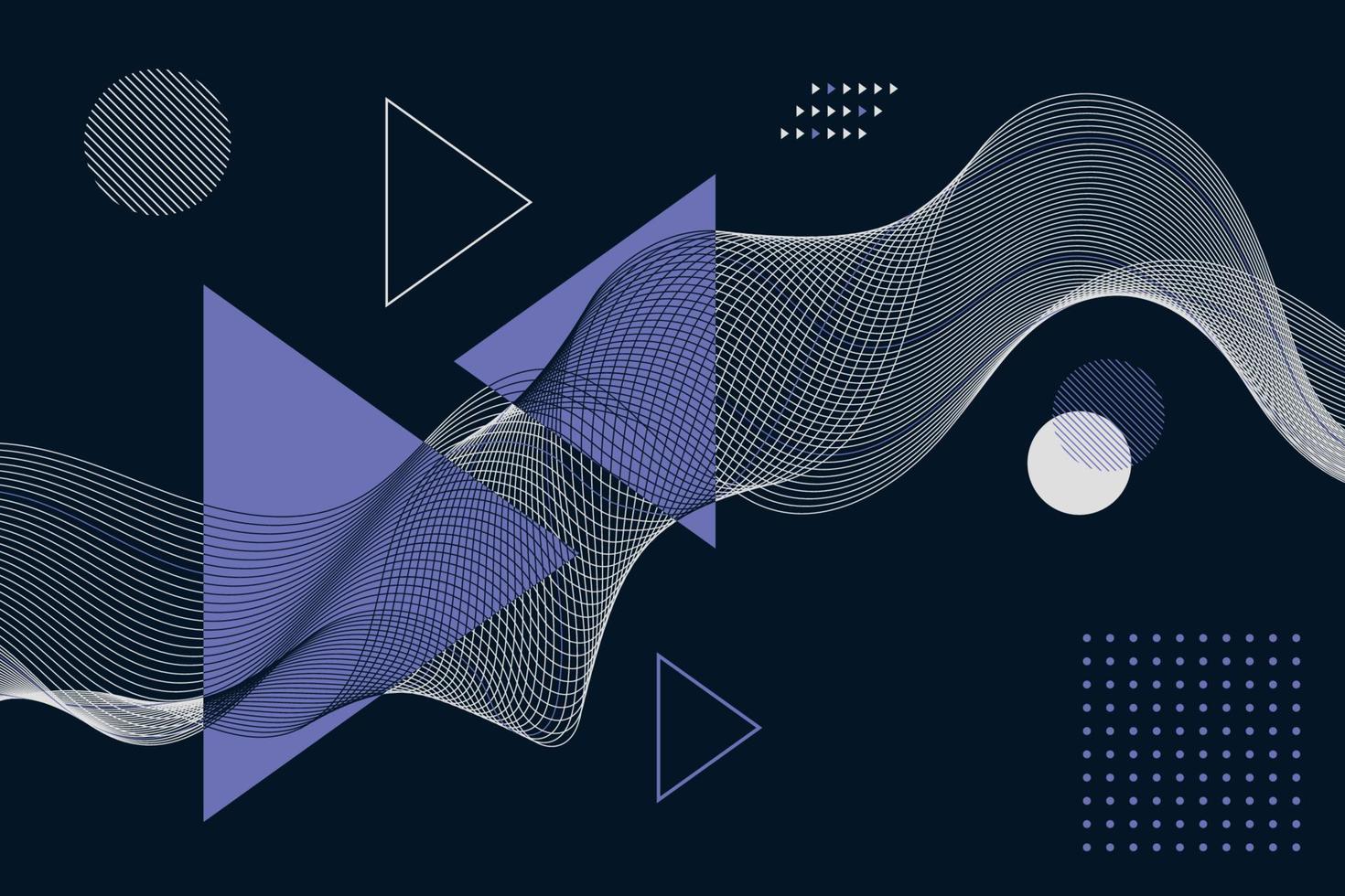Abstract geometric composition with purple triangle, circle and wavy lines on black background illustration design vector