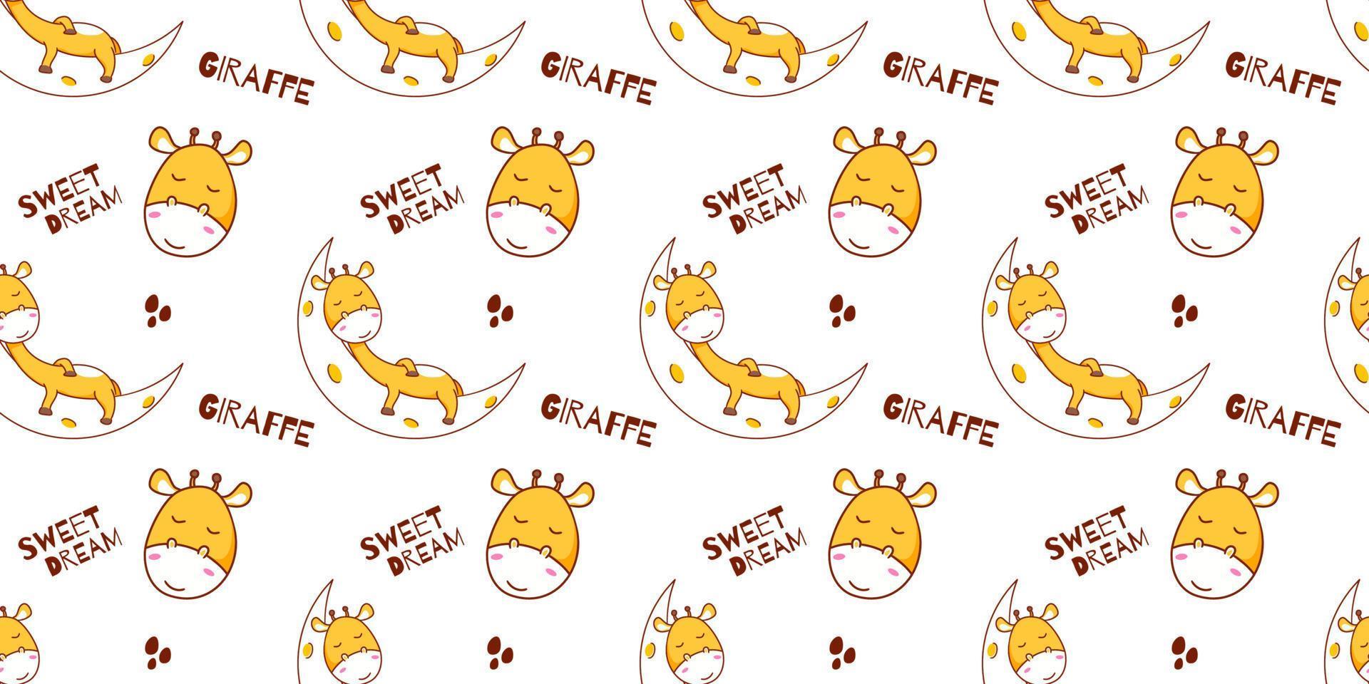 hand drawn giraffe sleeping on the moon cartoon seamless pattern. Cute animal pattern concept design vector