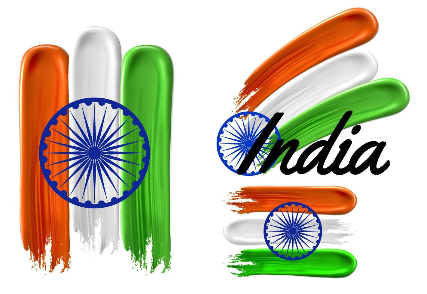 Set of India flags made from brush stroke or finger stroke. Realistic vector logos