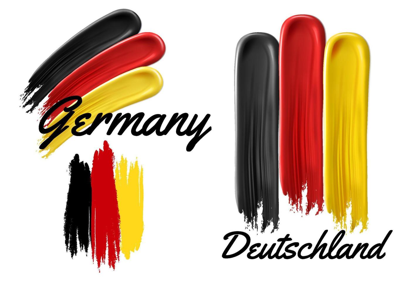 Set of Germany flags made from brush stroke or finger stroke. Realistic vector logos