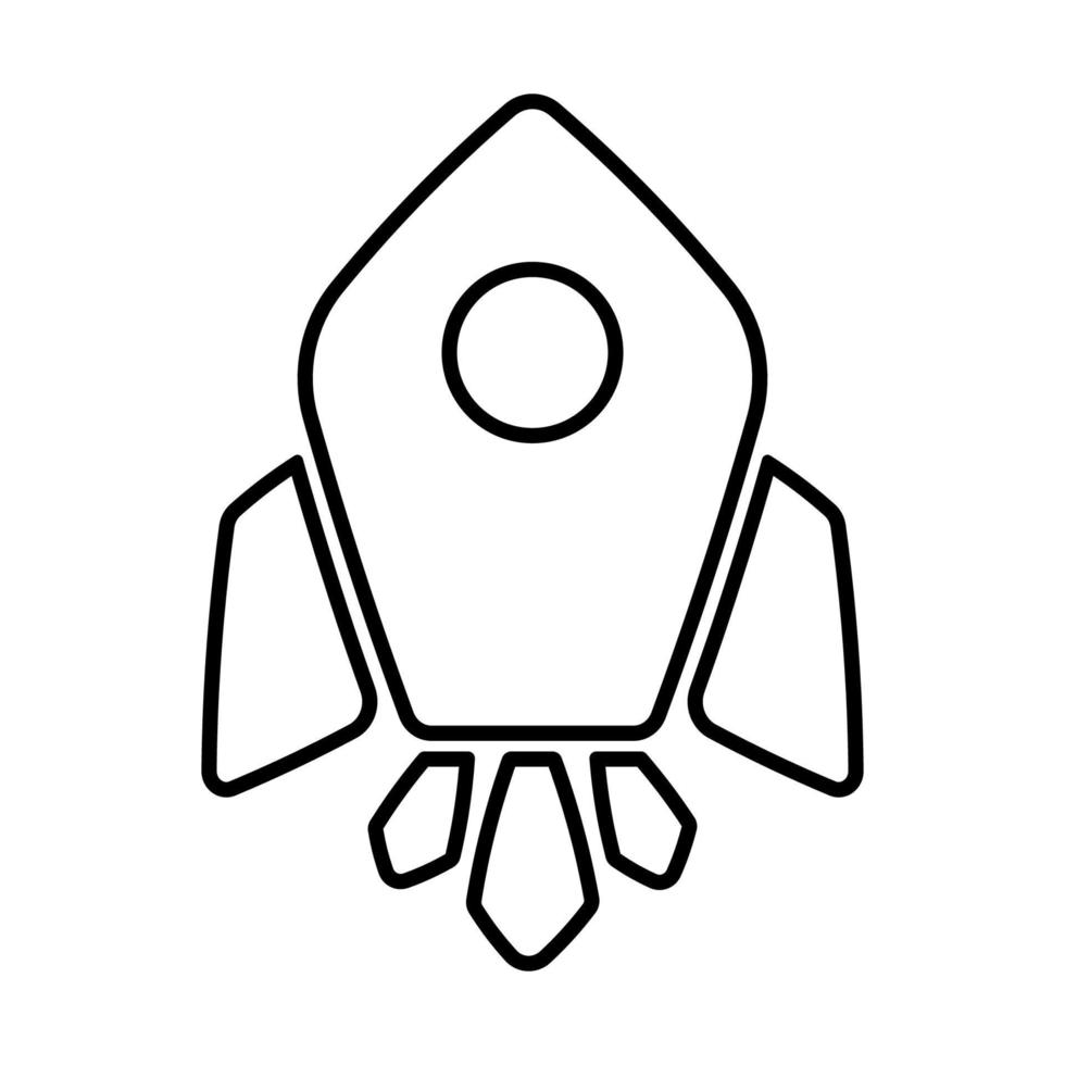 Outline Rocket Vector Icon Clipart with Fire. Isolated on white background for Transportation and Universe Kids and Coloring Book