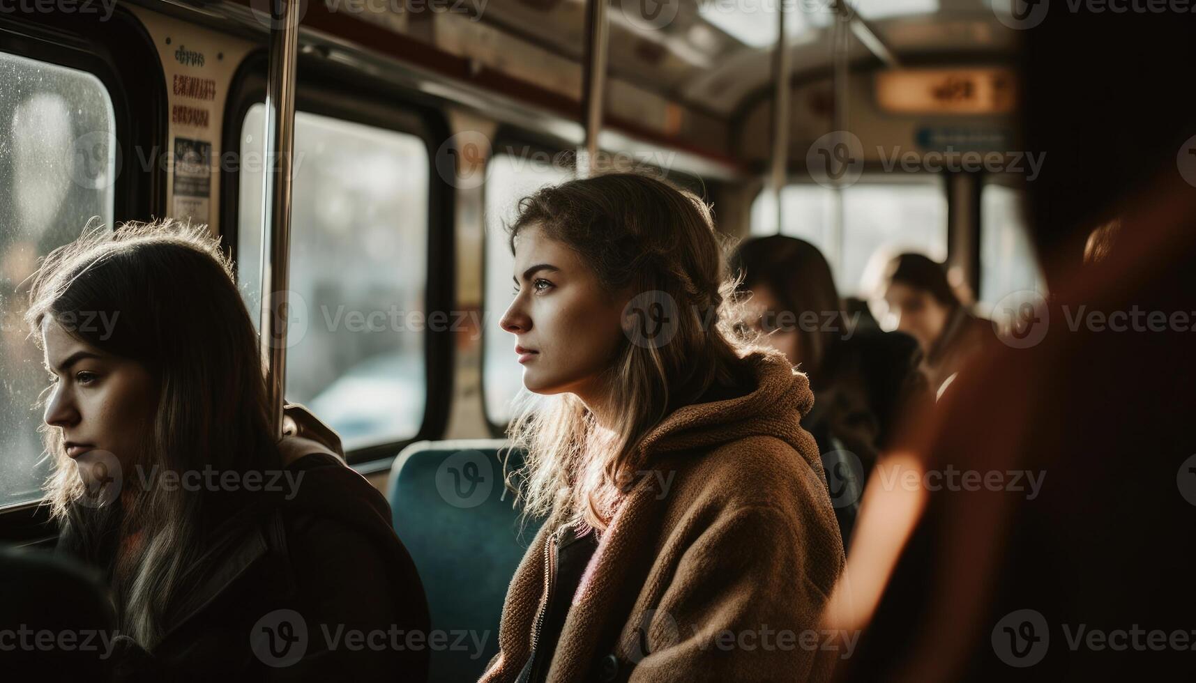 un persona utilizando público transporte a trabajar, reduciendo su carbón huella y promoviendo Respetuoso del medio ambiente viajando generativo ai foto