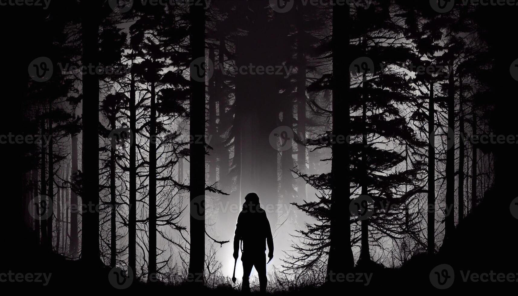 Man on scary forest. Created with photo