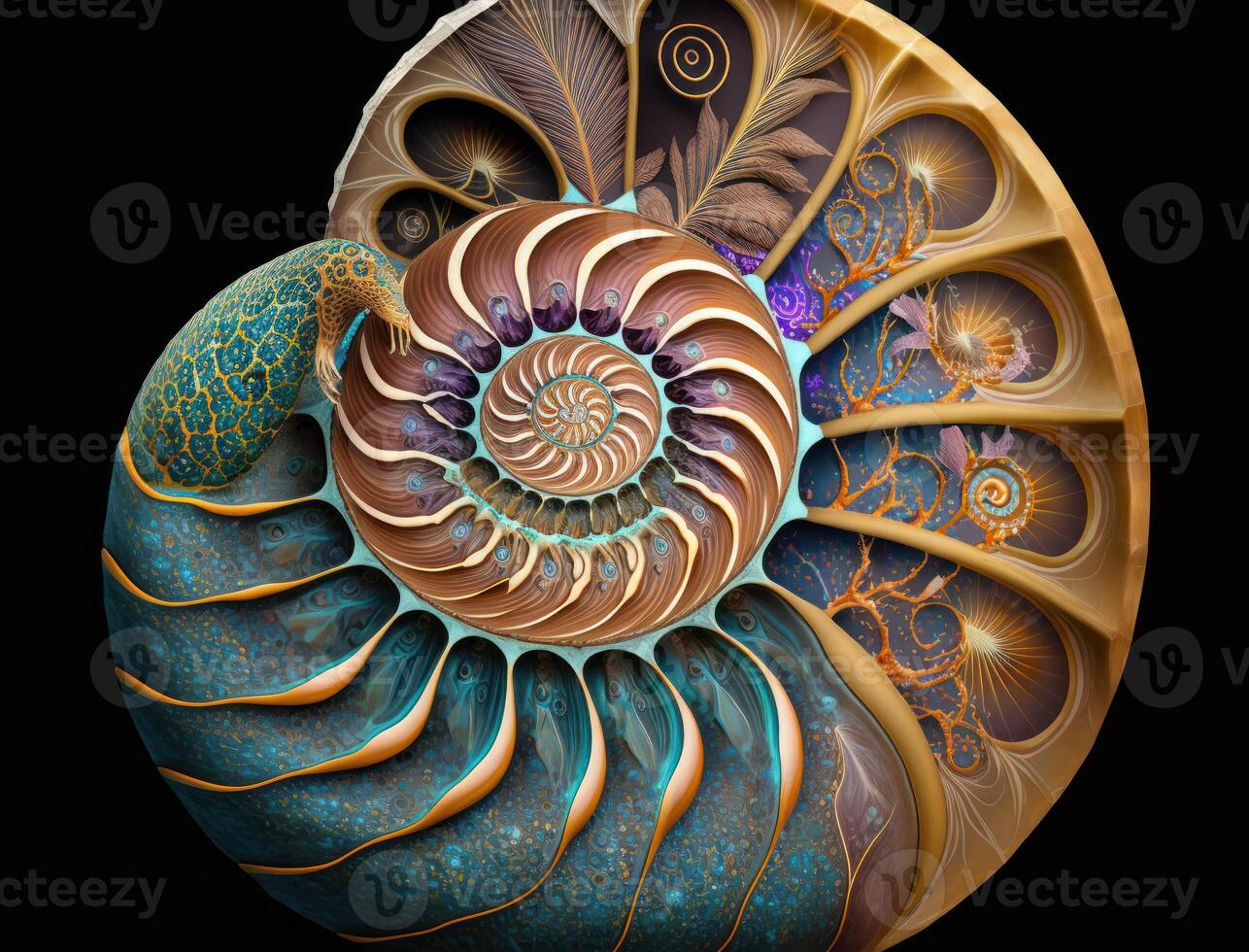 Ammonite fossil background created with technology photo