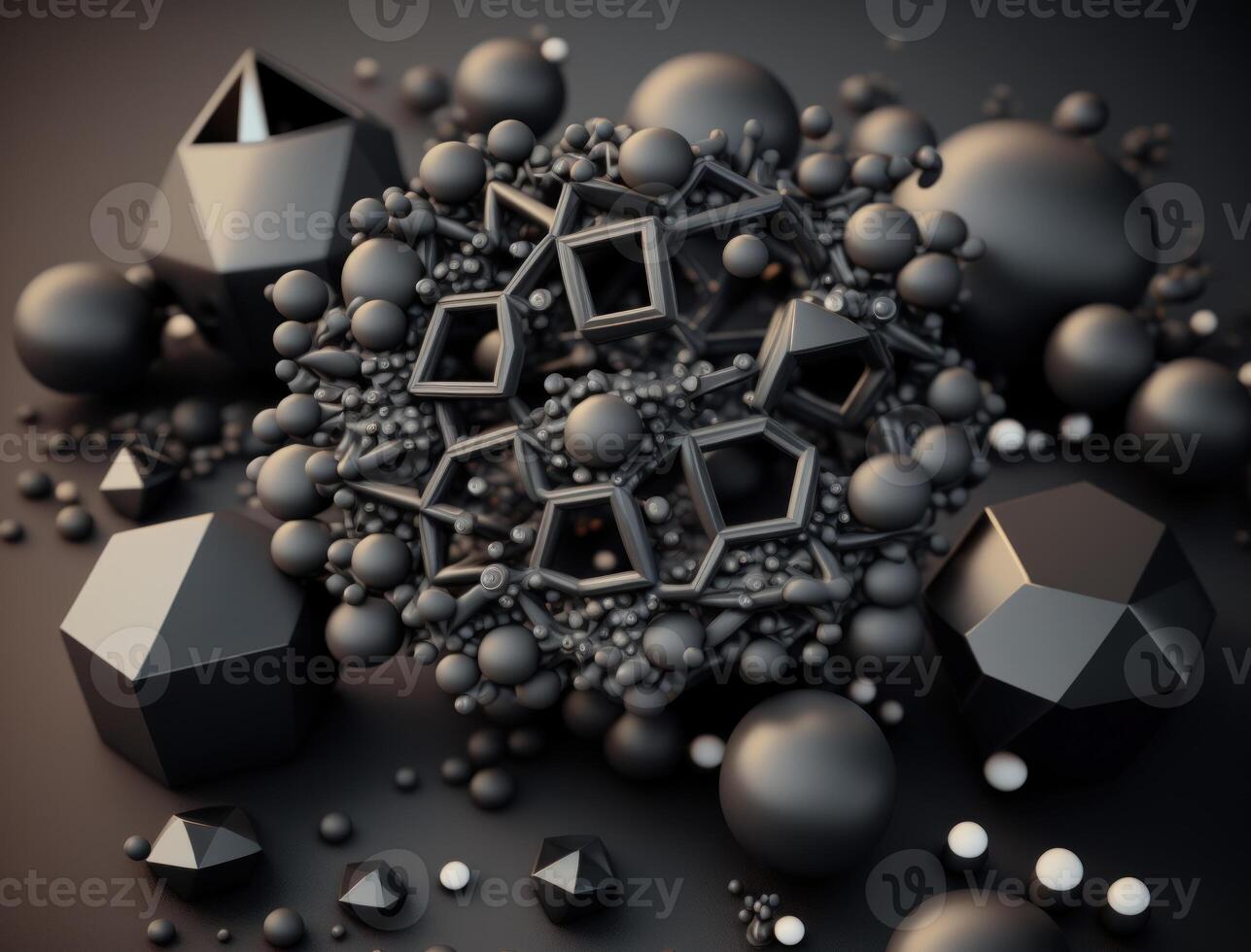Abstract black geometric background Various shapes Flat lay created with technology photo