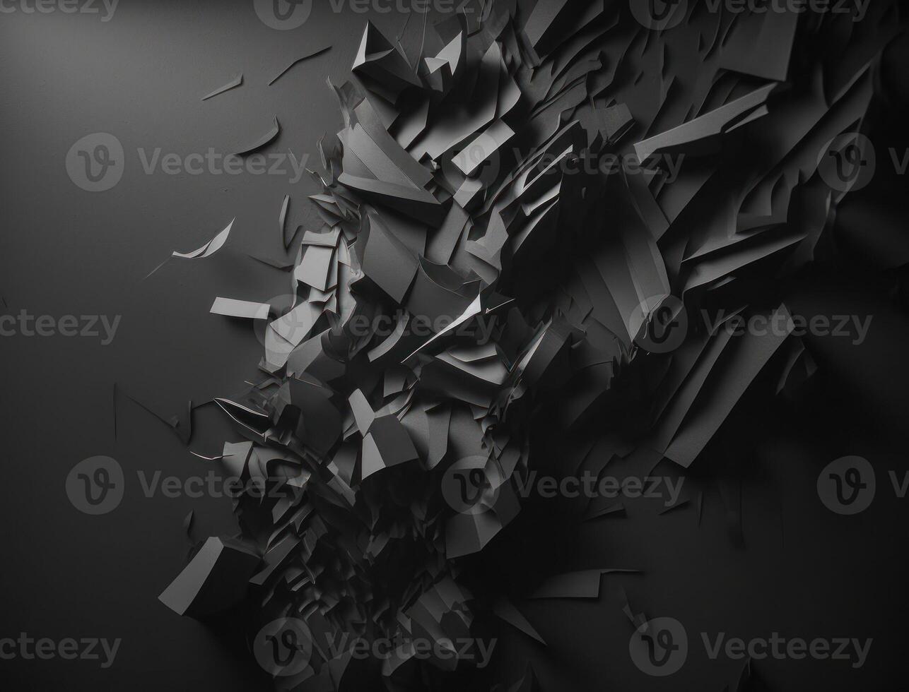 Abstract dark black various paper shapes background created with technology photo