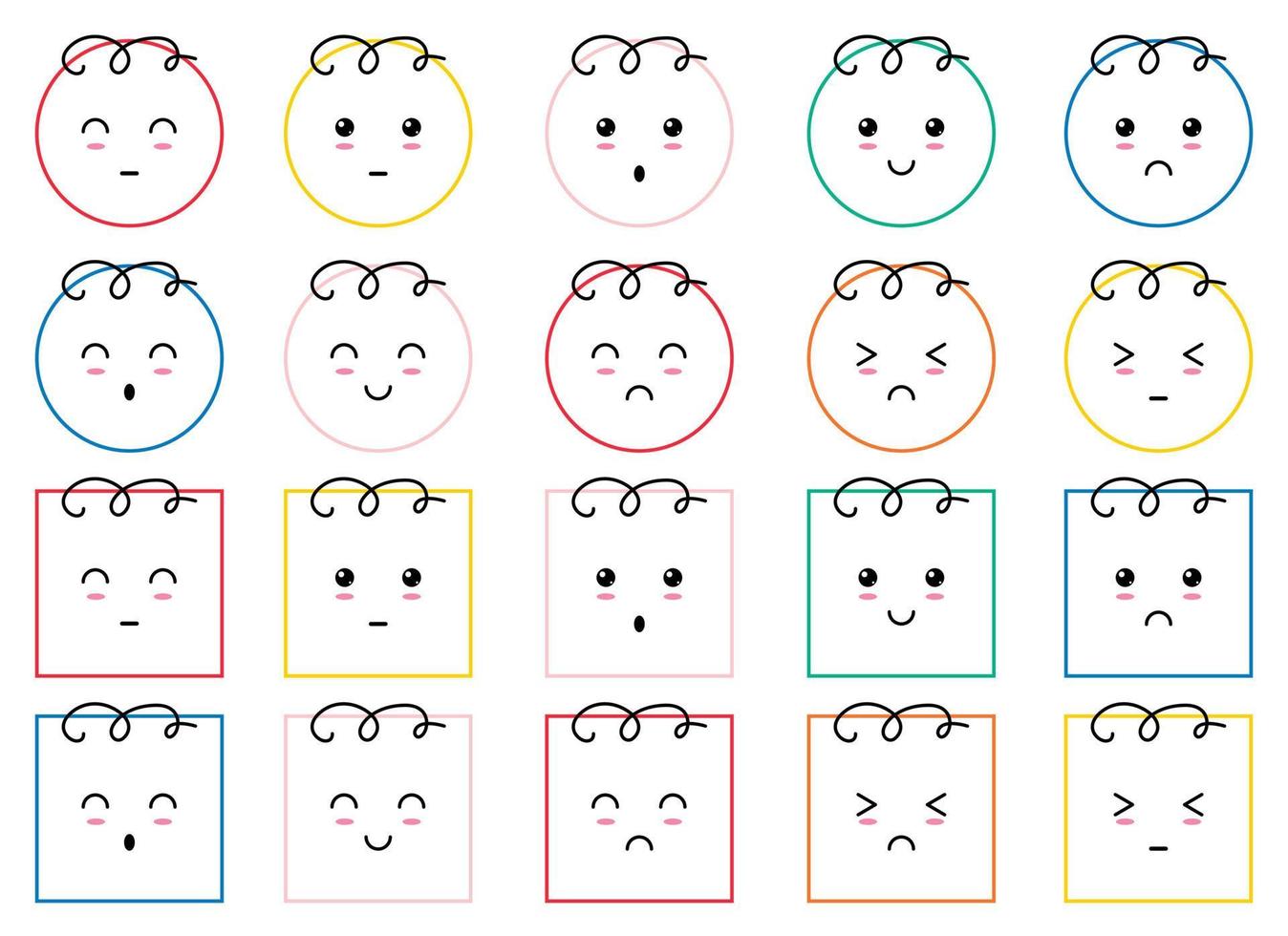 Emoticons with various emotions. Emoji in cartoon style. Vector illustration isolated on white