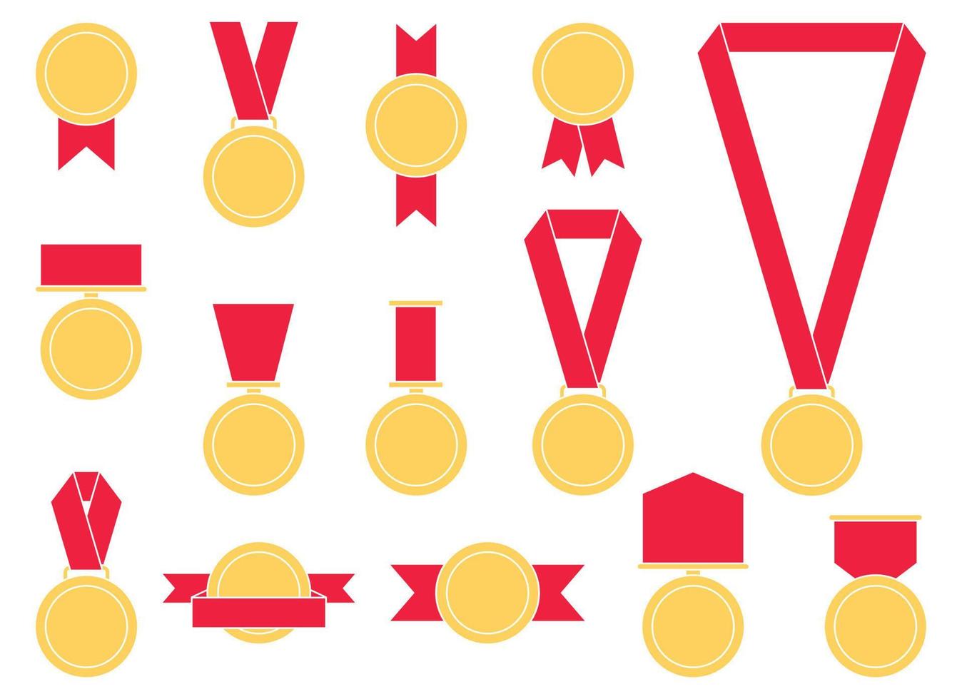 Gold medal with red ribbon vector illustration in flat style