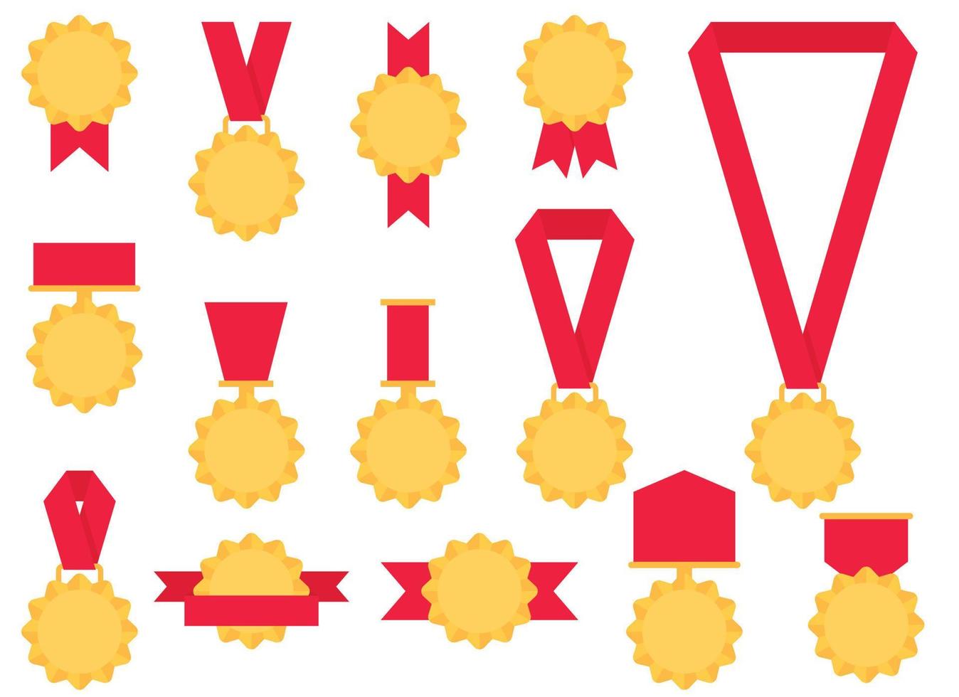 Gold medal with red ribbon vector illustration in flat style