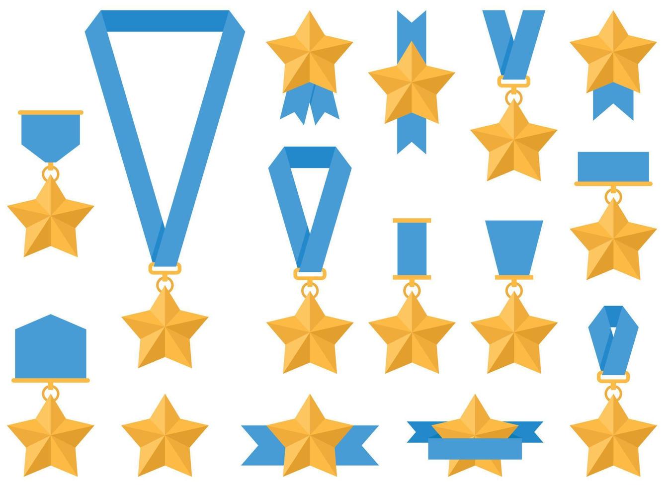 Gold star medal with blue ribbon vector illustration in flat style