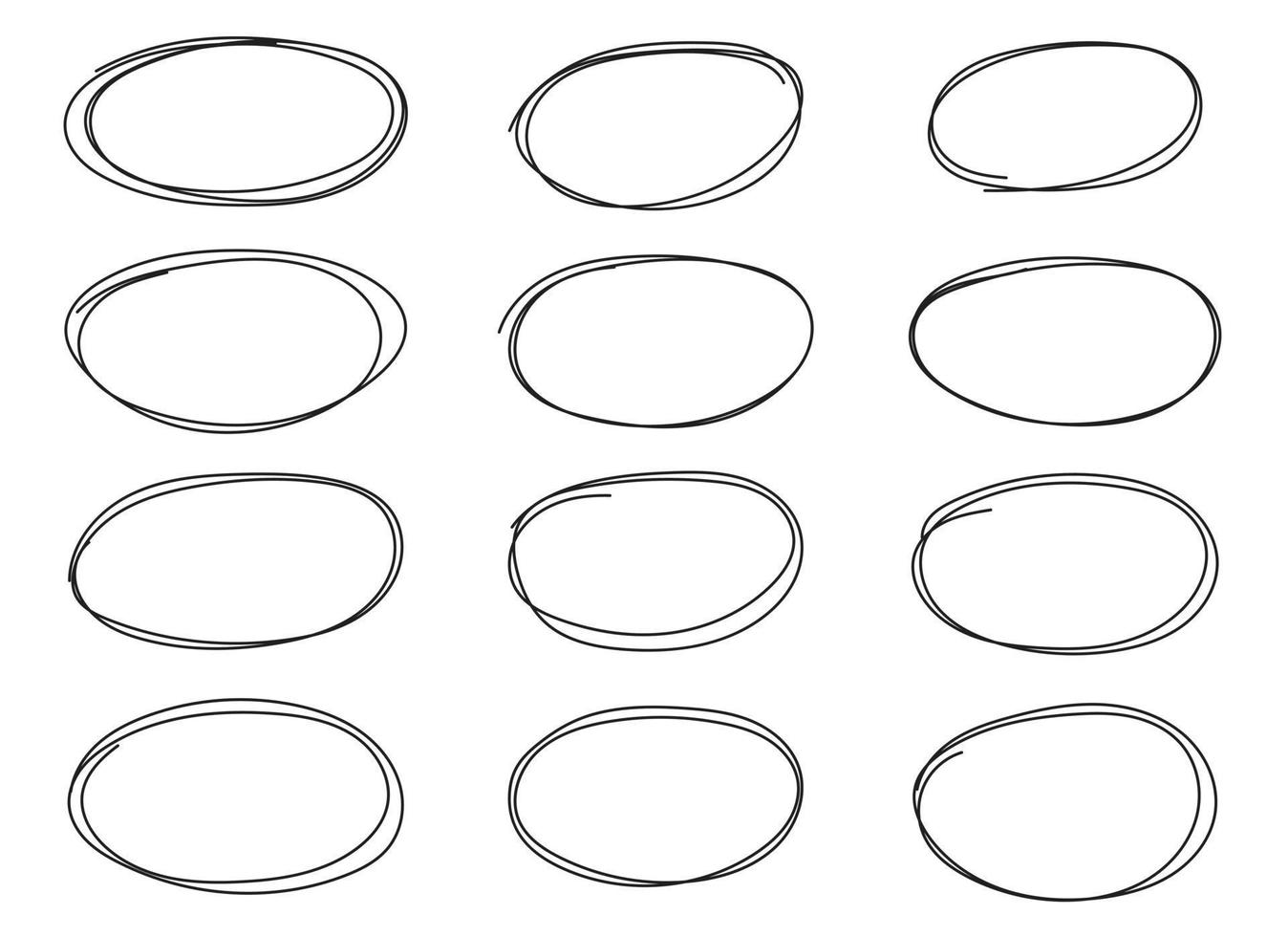 Hand drawn circle highlighting vector set isolated on white