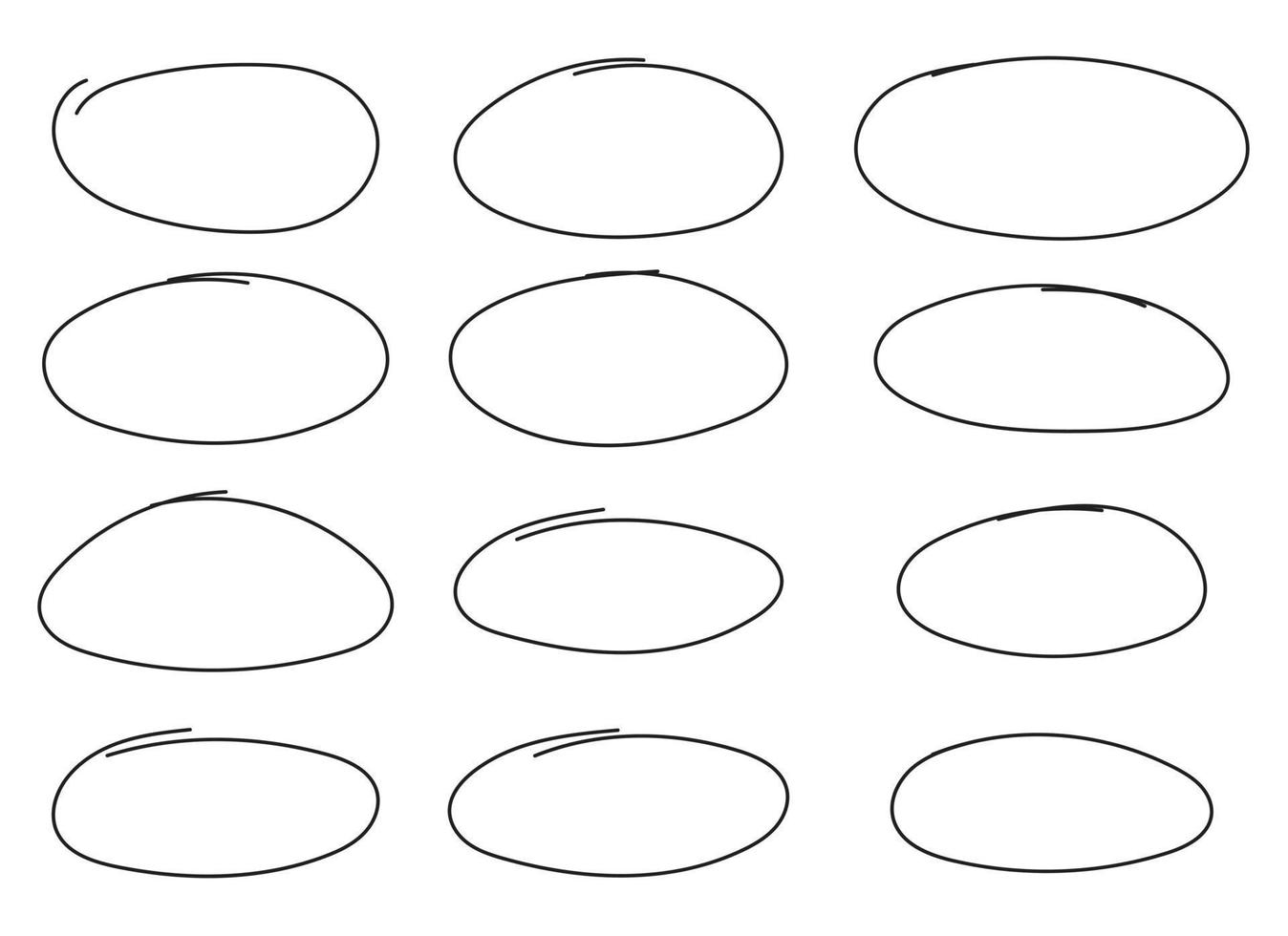 Hand drawn circle highlighting vector set isolated on white