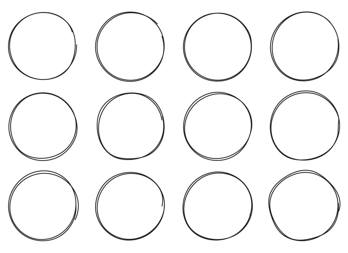 Hand drawn circle highlighting vector set isolated on white