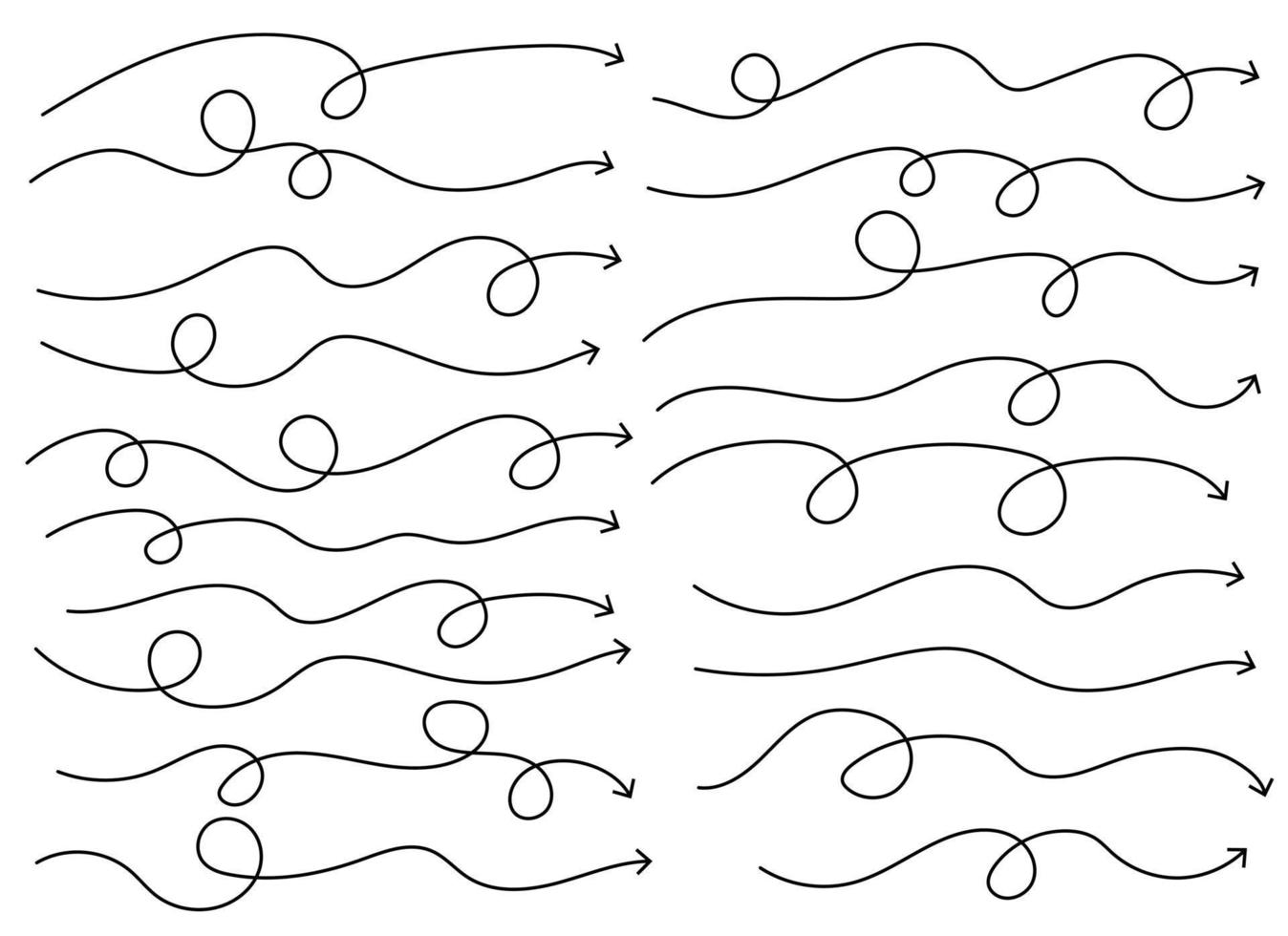 Hand drawn curved arrow shape. Arrow line. Arrow icon set vector