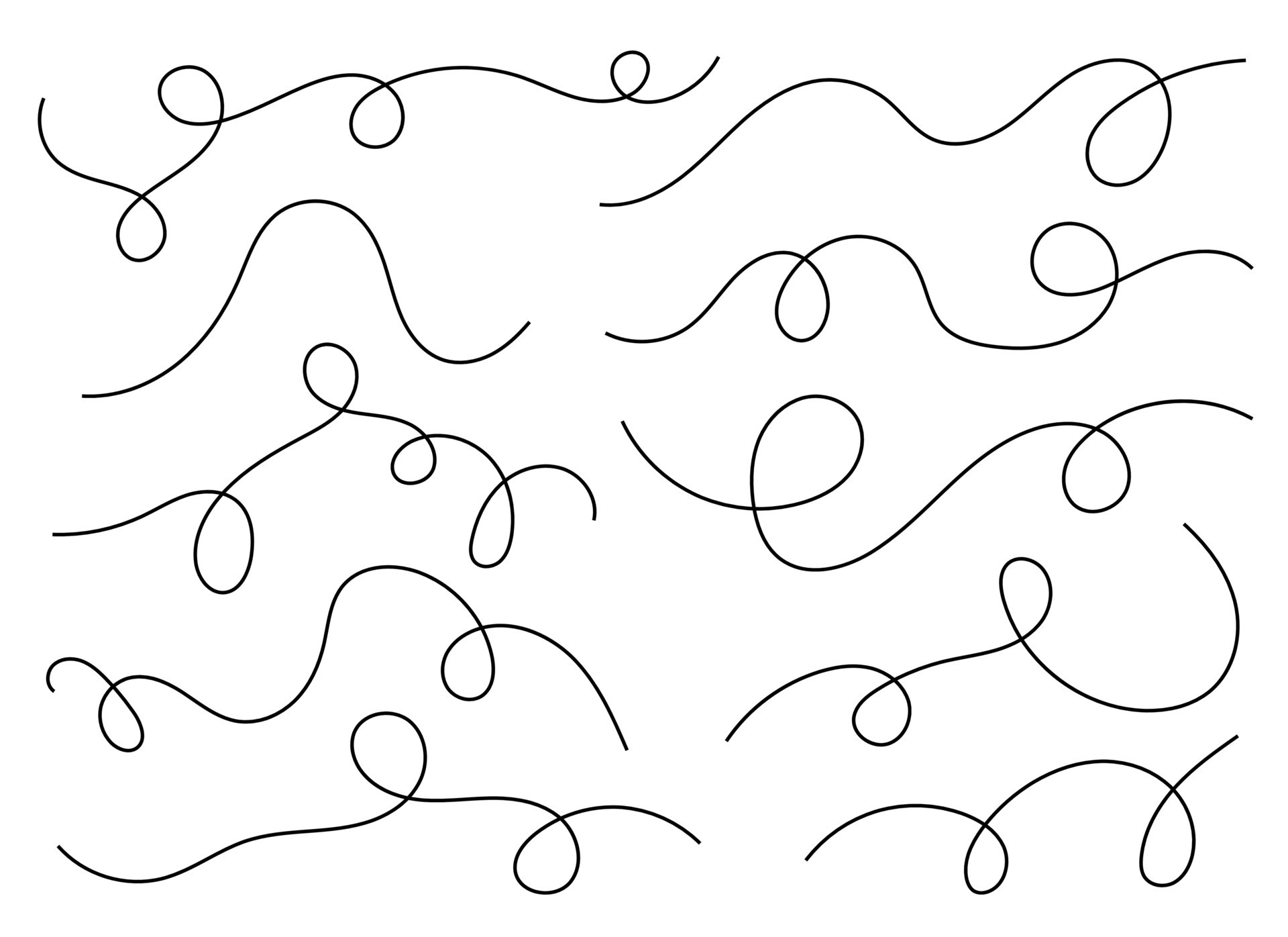 Hand drawn curved line shape. Curved line icon collection. Vector illustration isolated on white