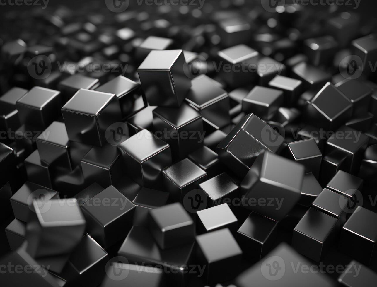 Futuristic cubes dark black background Abstract geometric mosaic grid Square tiles pattern technology photo