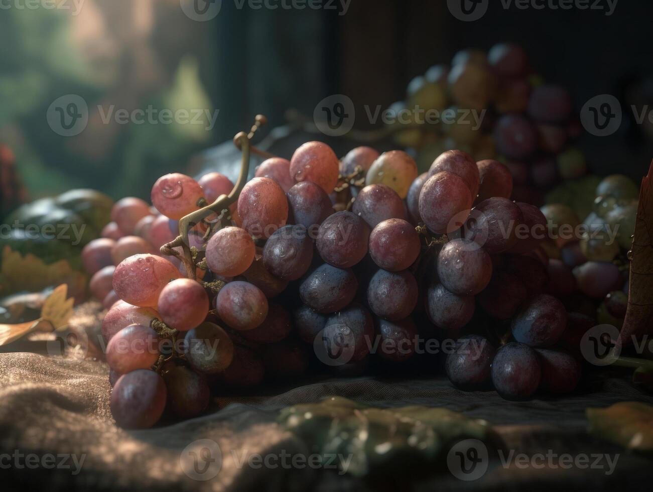 Beautiful organic background of freshly picked grapes created with technology photo