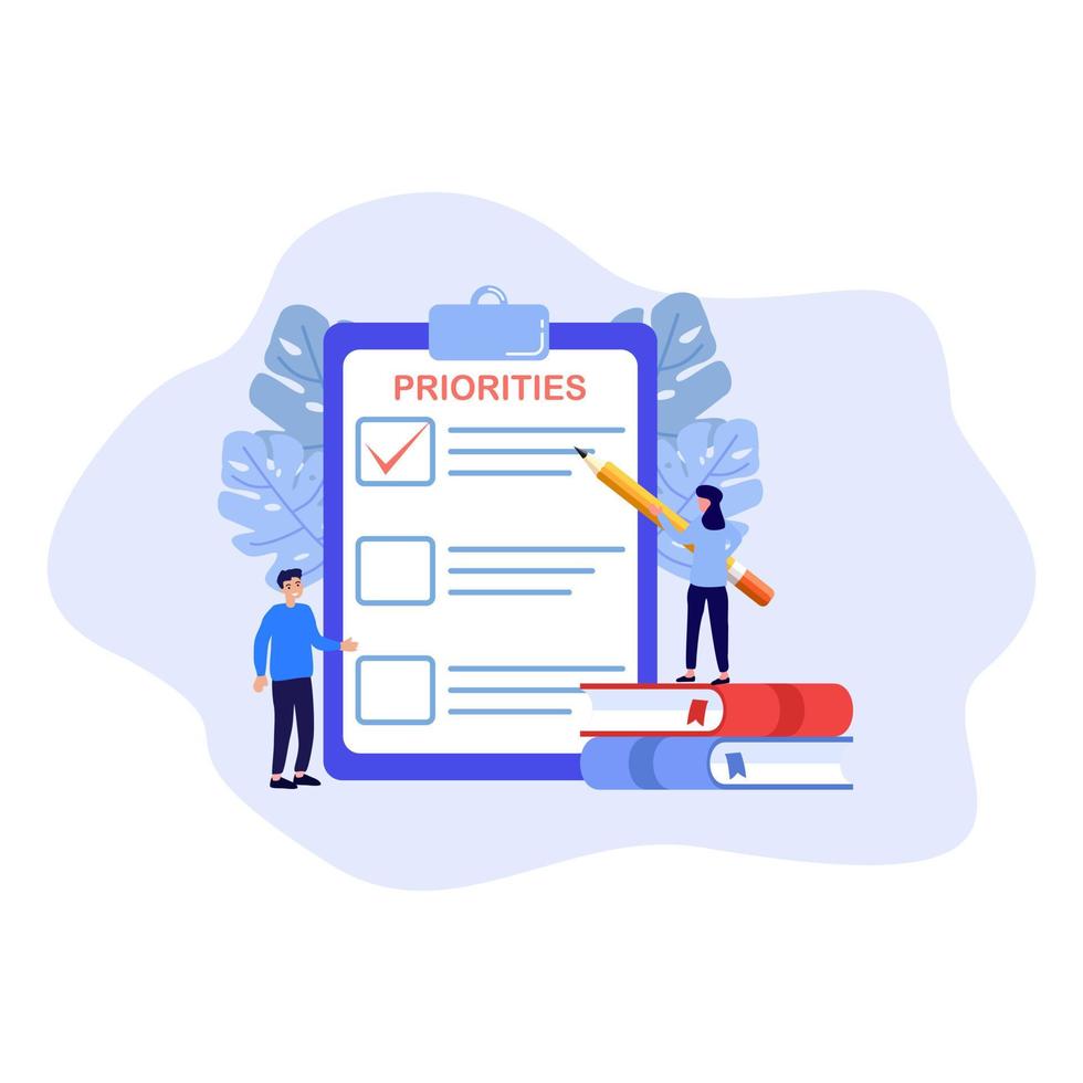 Vector people doing priorities checklist flat illustration