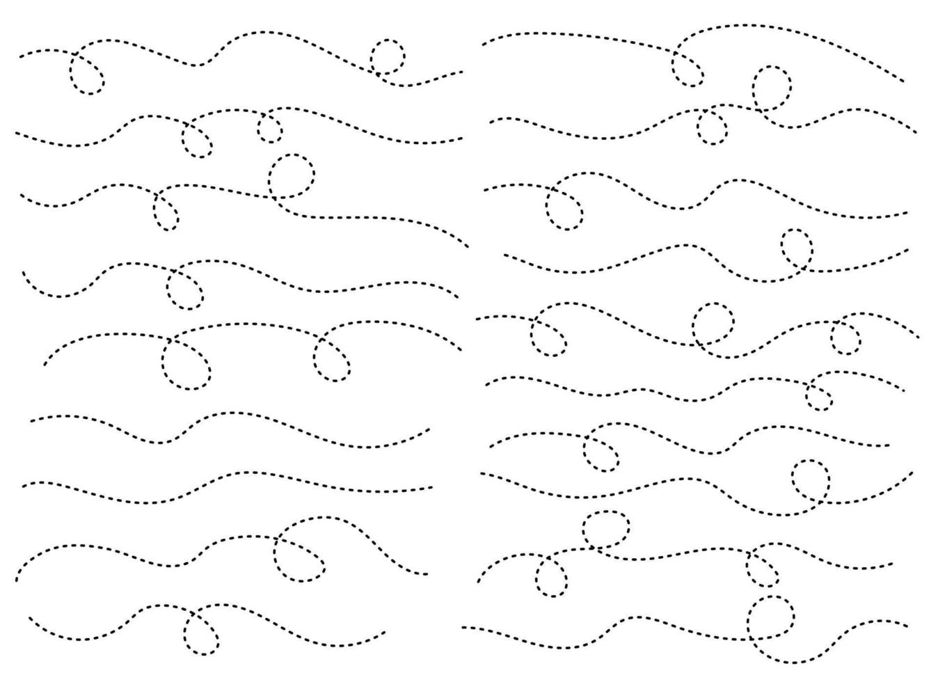 Hand drawn dotted curved line shape.  Curved line icon collection. Vector illustration isolated on white background