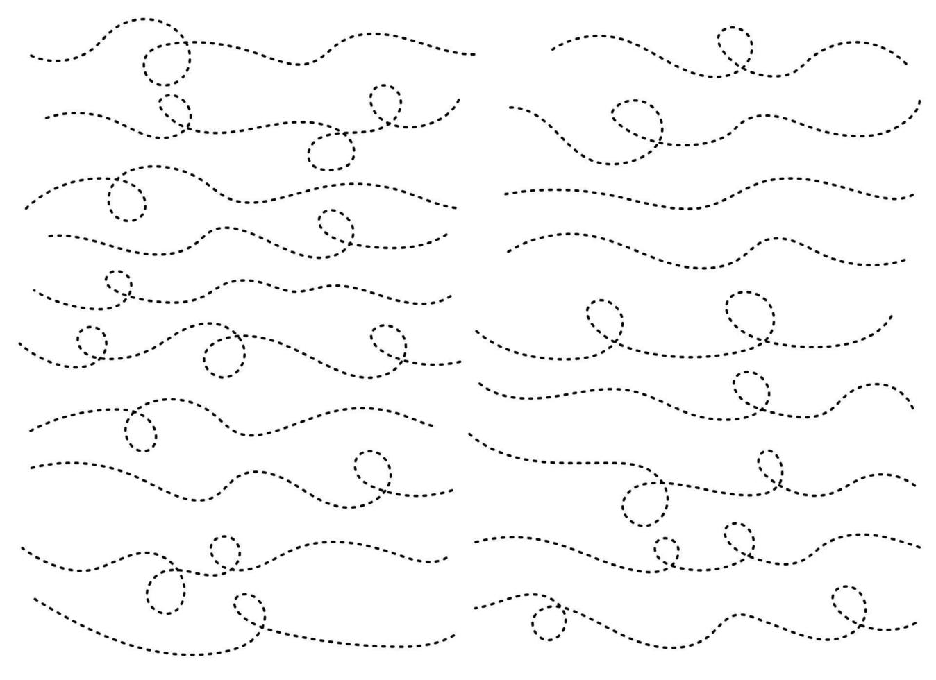 Hand drawn dotted curved line shape.  Curved line icon collection. Vector illustration isolated on white background