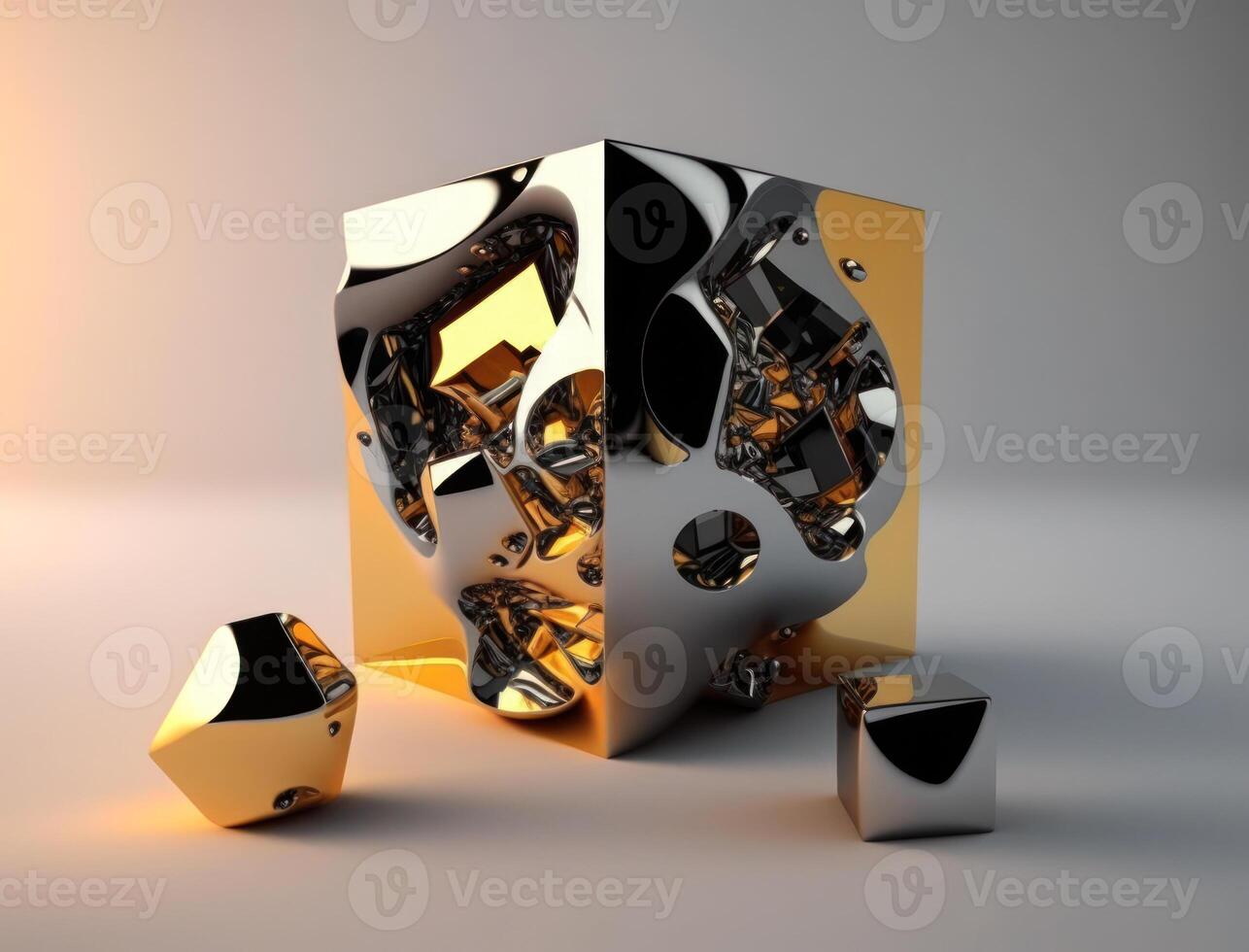 Abstract chaotic geometric background Glossy pyramids and spheres background created with technology photo