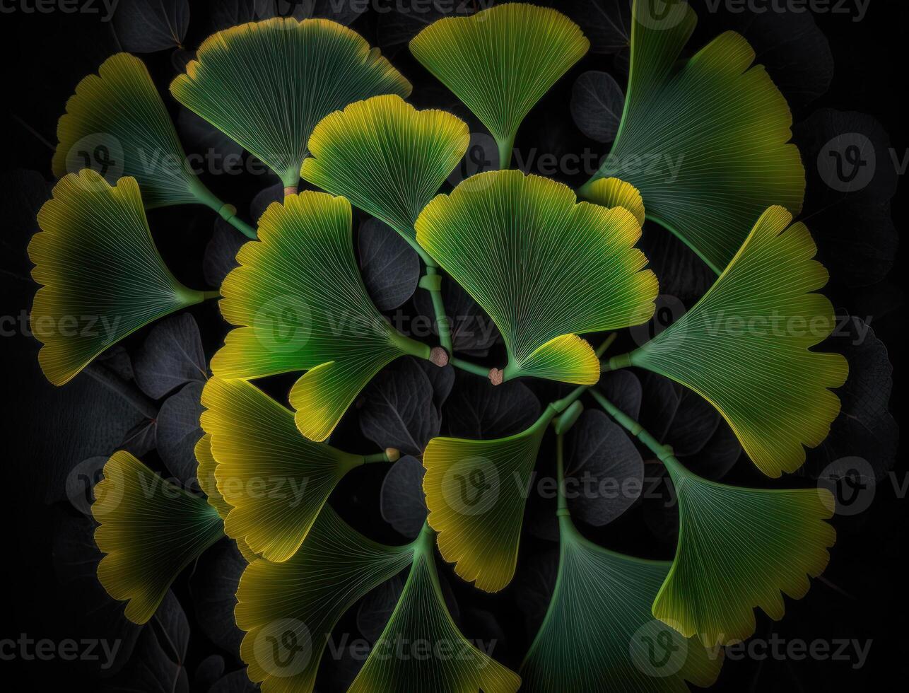 Ginkgo biloba green leaves background created with technology photo